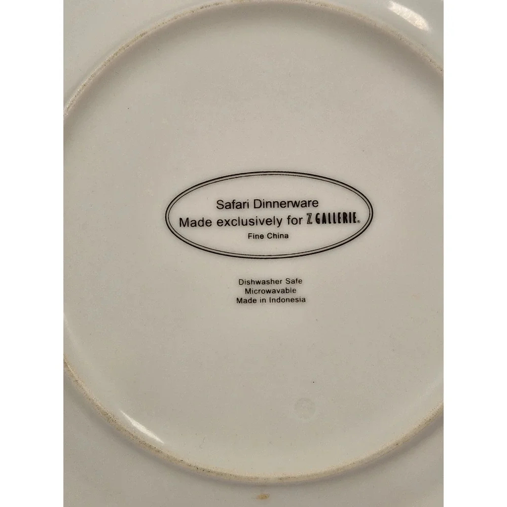 VTG Z Gallerie Brown Safari Salad Plate Rhinoceros Tree Silhouette